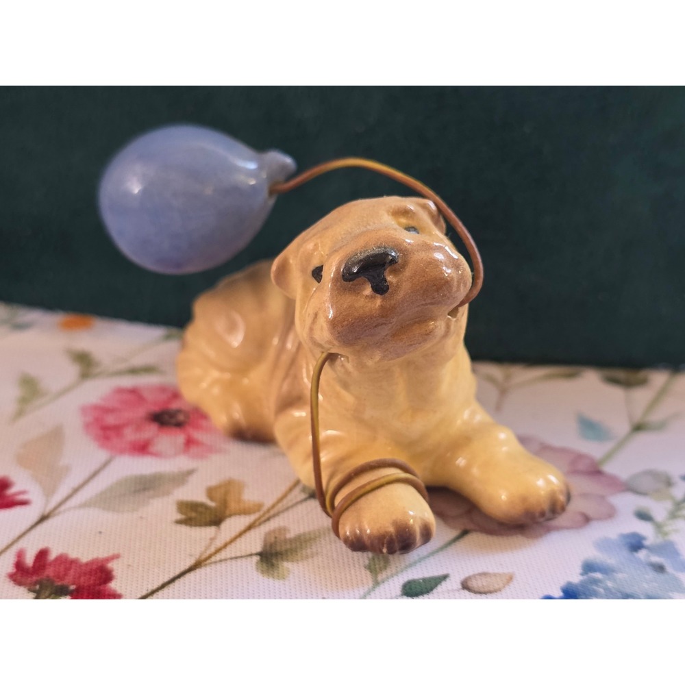 Unbranded Shar-Pei Puppy Figurine Small Tan Blue Fair Condition 1980s Vintage - Picture 2 of 6